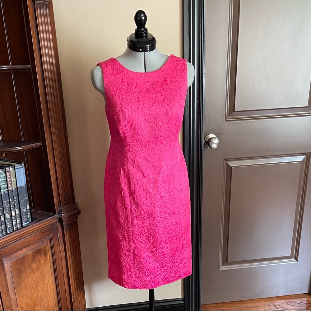 NWOT Talbots Pink Sheath Brocaded Cocktail Dress Scoop Neck Sleeveless